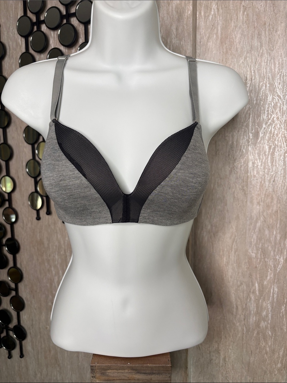 Lively Gray Bra with Black Mesh V-Panel